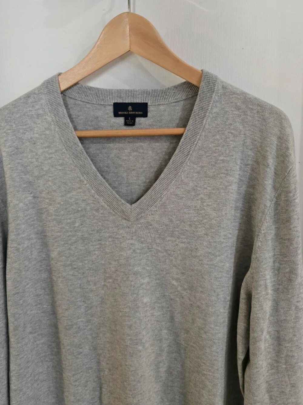 Brooks Brothers Men’s Gray V-Neck Sweater Combed Cotton Size L